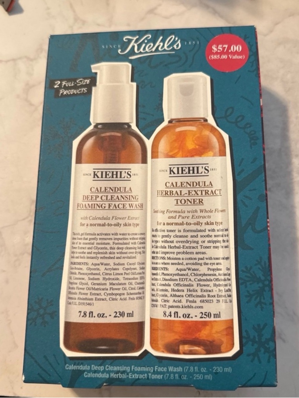 Kiehl's Calendula Cleansing & Toner Set - Amber, White, Blue